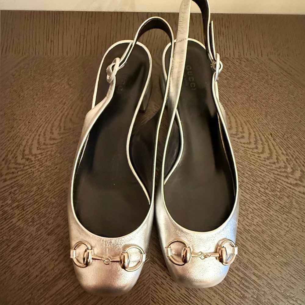 Gucci Horsebit women’s Slingback Flats in silver metallic size 39 US 9 - Picture 3 of 12